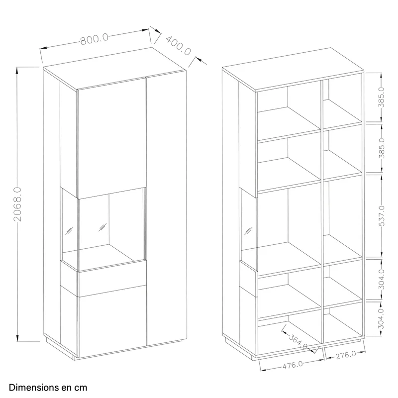 Vitrine 2 portes ouverture gauche Andrea Gris anthracite et Bois