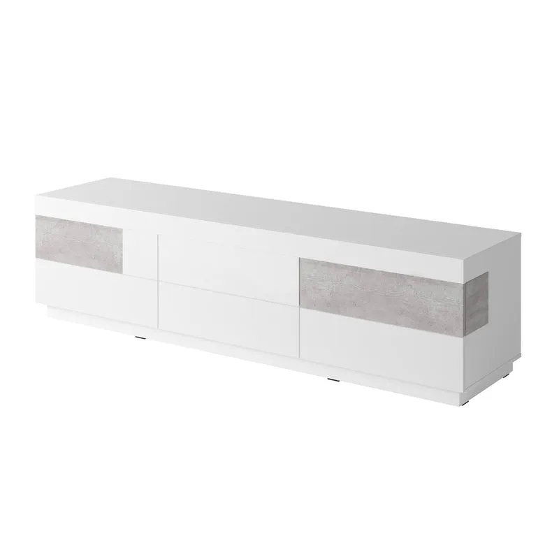 Meuble TV 6 tiroirs 206 cm Andrea Blanc et Béton