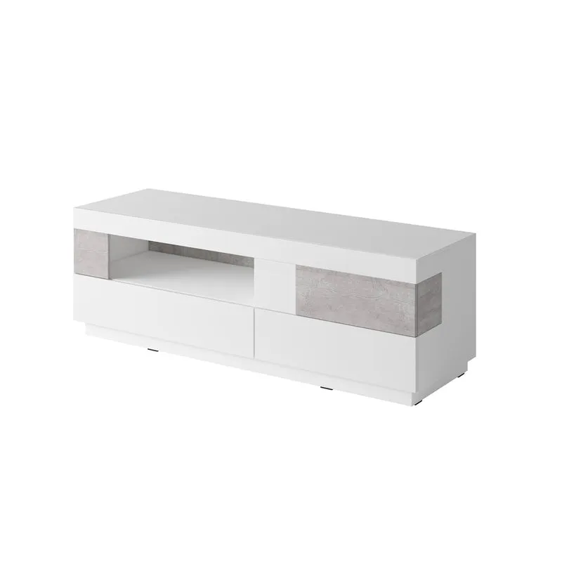 Meuble TV 1 porte 2 tiroirs 160 cm Andrea Blanc et Béton