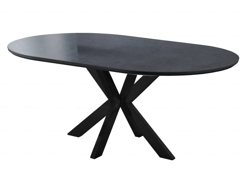 Ensemble table pierre noir et 4 fauteuils – Otho