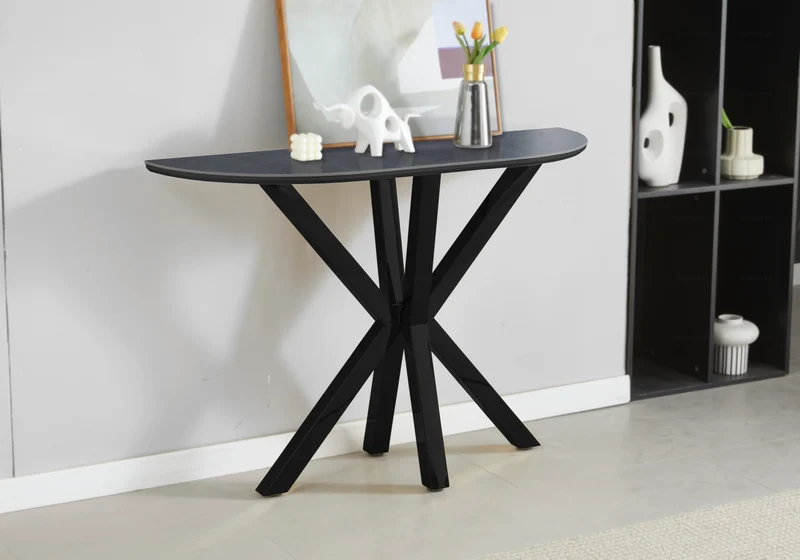 Console demi-lune céramique pierre noir - Otho