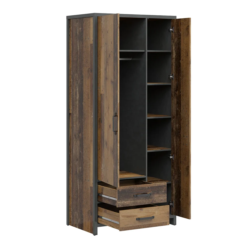 Armoire 2 portes 2 tiroirs Paul Bois et Gris anthracite