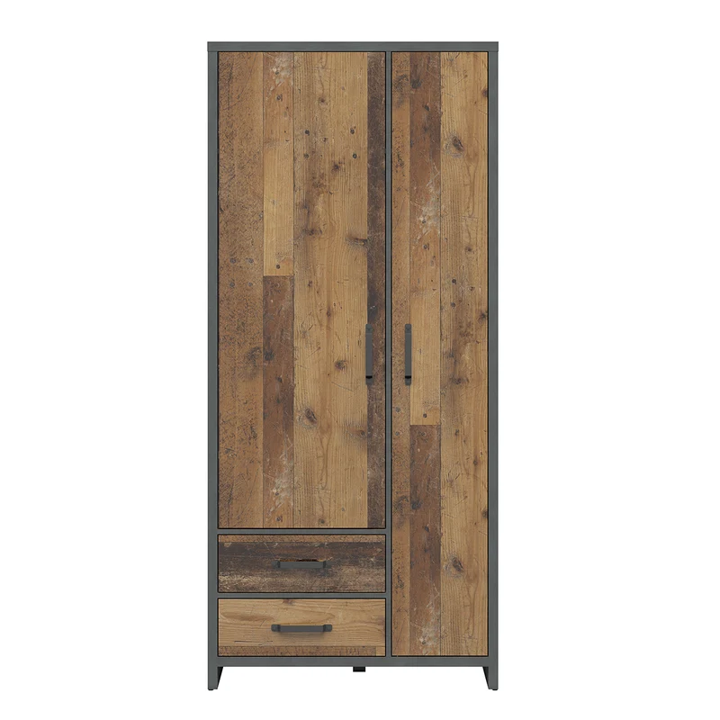 Armoire 2 portes 2 tiroirs Paul Bois et Gris anthracite