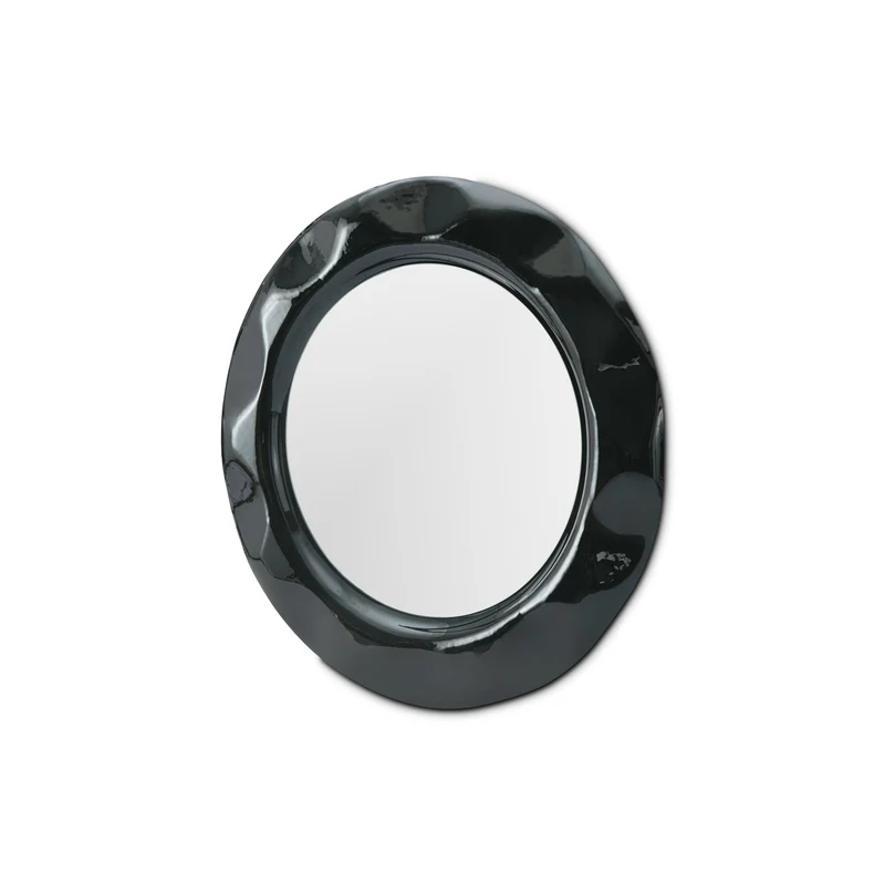 Casa Padrino Luxus Wandspiegel Schwarz / Grau Ø 120 x H. 6.5 cm - Wandspiegel mit Spiegelglas - Moderne Wohnzimmer Möbel - Luxus Qualität