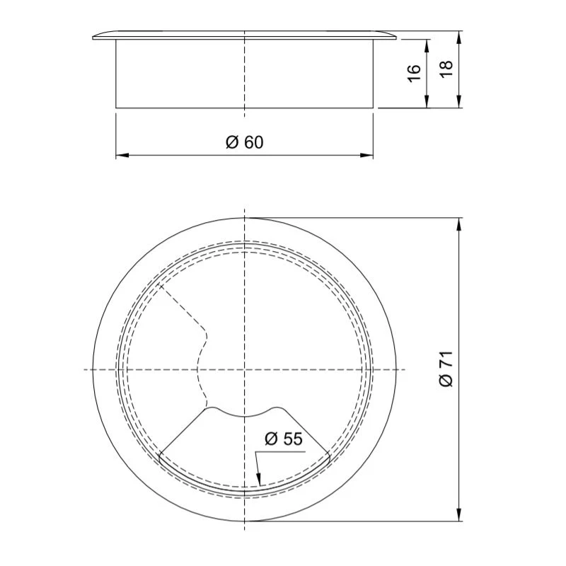 Passe-câble en plastique 60mm - Gris