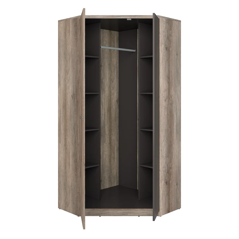 Armoire d'angle 2 portes Abel Bois et Gris