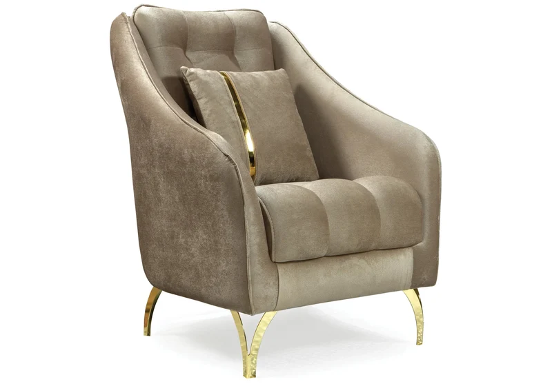 Canapé Turc Capitonné Velours Beige Design Doré - SINEM