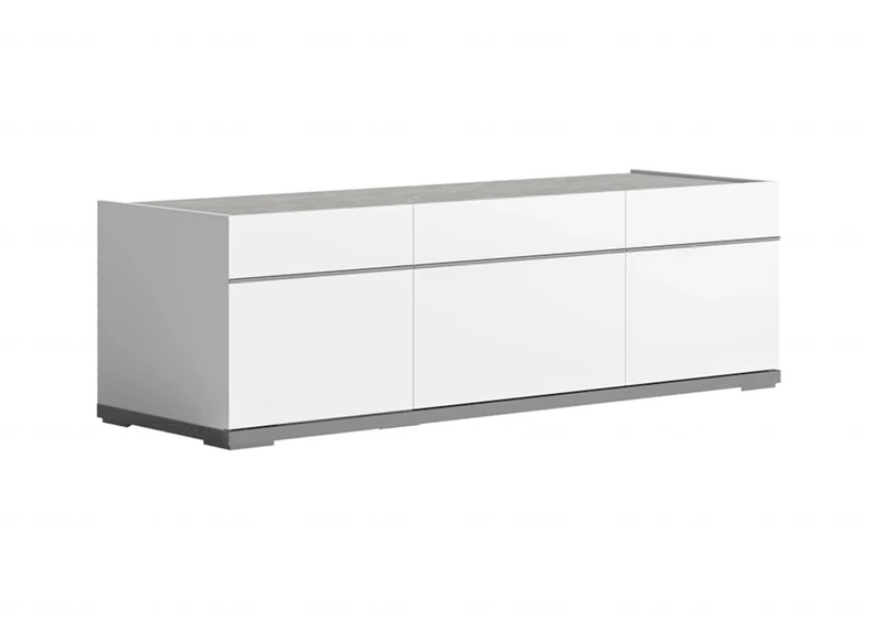 Meuble TV 3 ou 4 portes blanc laqué marbre gris - Mara
