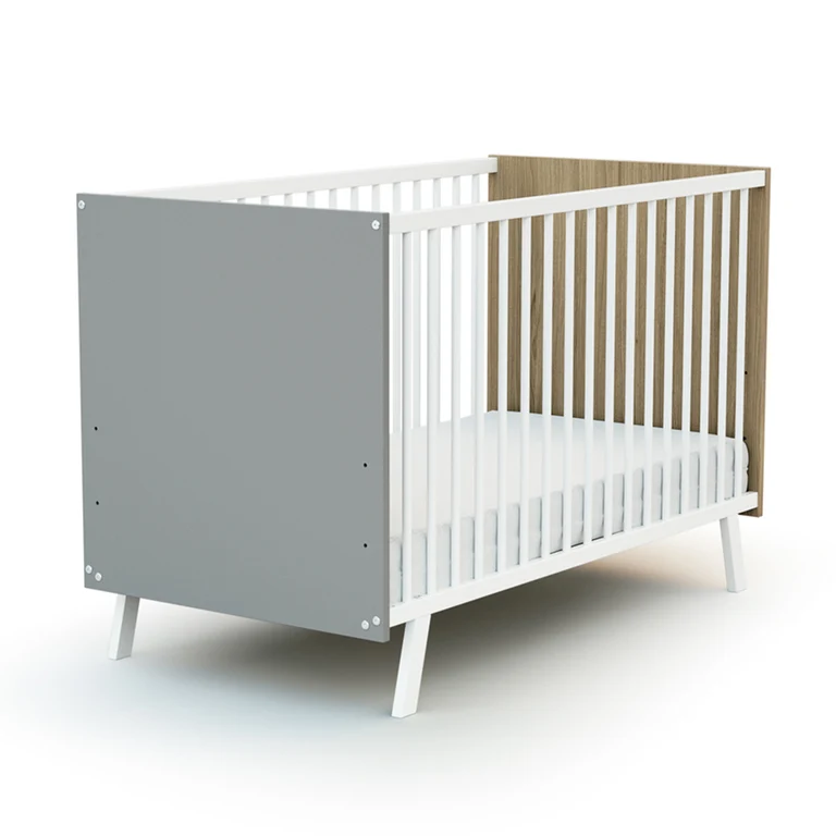 Chambre complète lit bébé 60x120 commode à langer et armoire AT4 Carnaval Gris blanc et bois