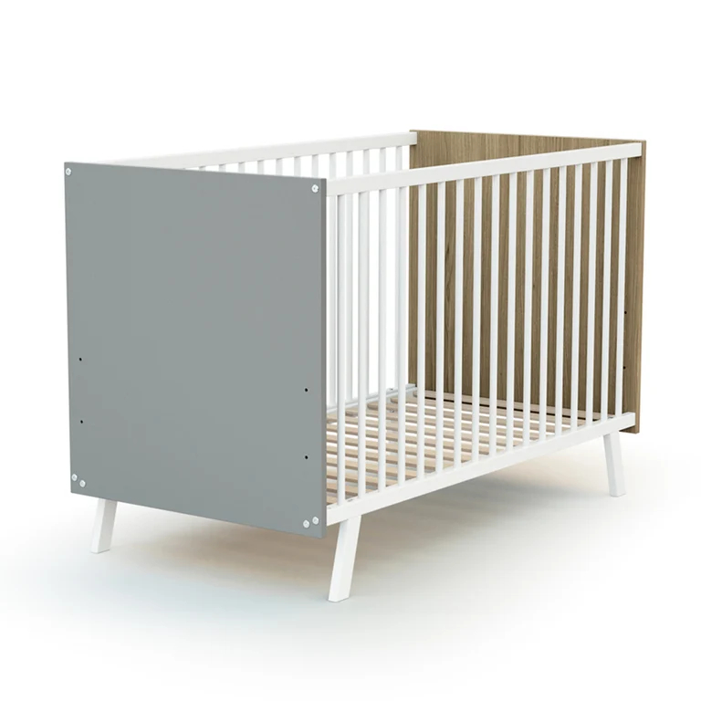 Chambre complète lit bébé 60x120 commode à langer et armoire AT4 Carnaval Gris blanc et bois