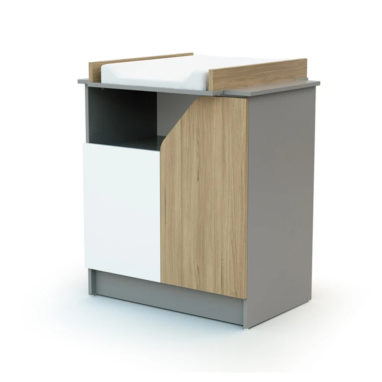 Chambre complète lit bébé 60x120 commode à langer et armoire AT4 Carnaval Gris blanc et bois