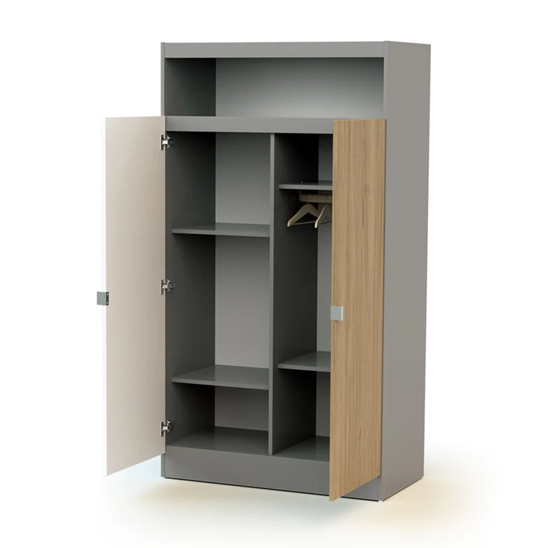 Chambre complète lit bébé 60x120 commode à langer et armoire AT4 Carnaval Gris blanc et bois
