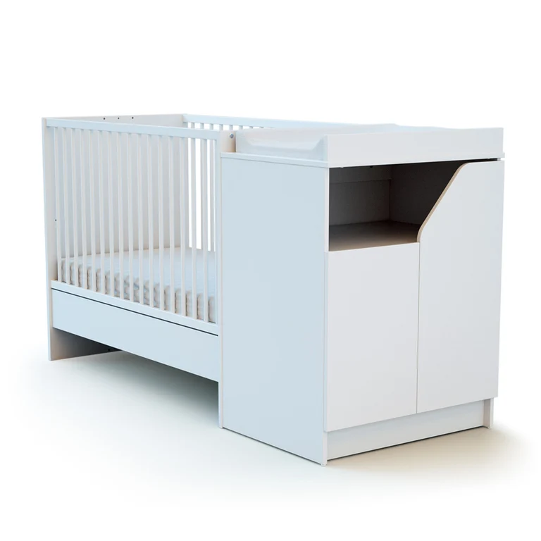 Lit évolutif 60x120 en 90x190 et commode avec plan à langer AT4 Carnaval Blanc