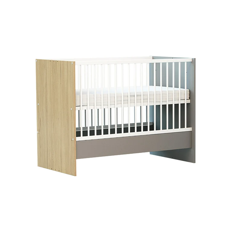 Lit évolutif 60x120 en 90x190 et commode à langer AT4 Carnaval Gris blanc et bois