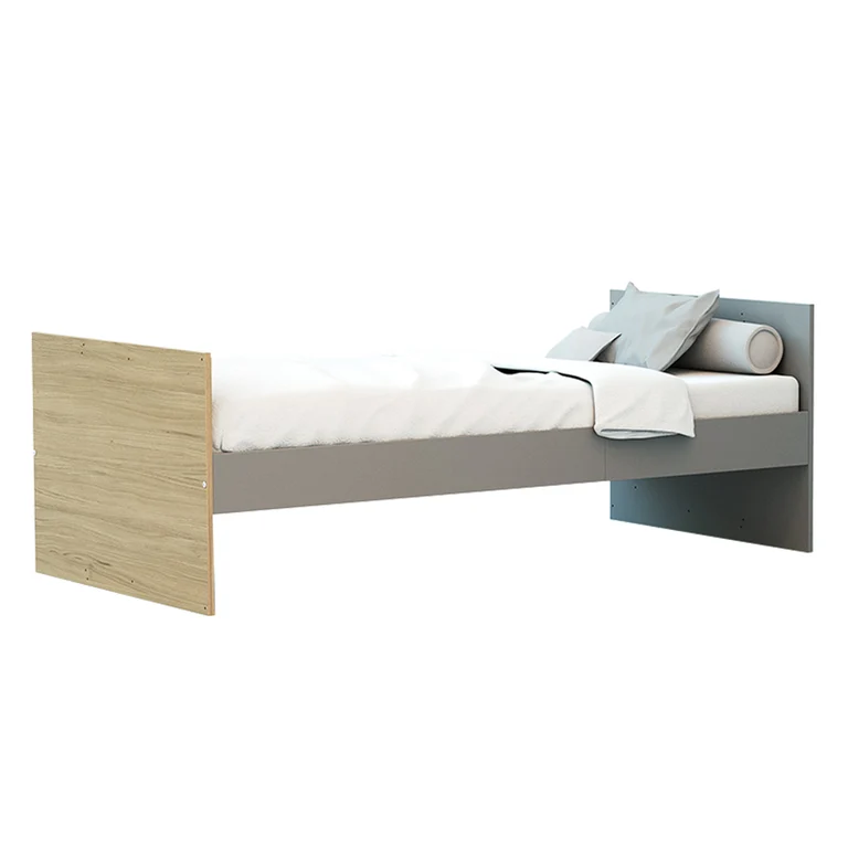 Lit évolutif 60x120 en 90x190 et commode à langer AT4 Carnaval Gris blanc et bois