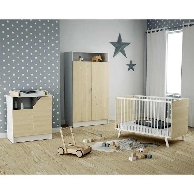Lit bébé 60x120 AT4 Carnaval Blanc et bois