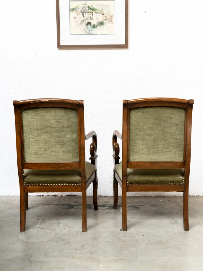 Ernest, la paire de fauteuils style Empire en velours vert N°1541