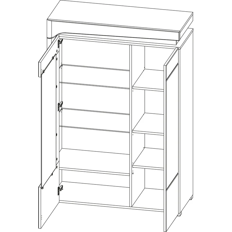 Vaisselier 2 portes gauche LED inclus Teo Blanc et Bois