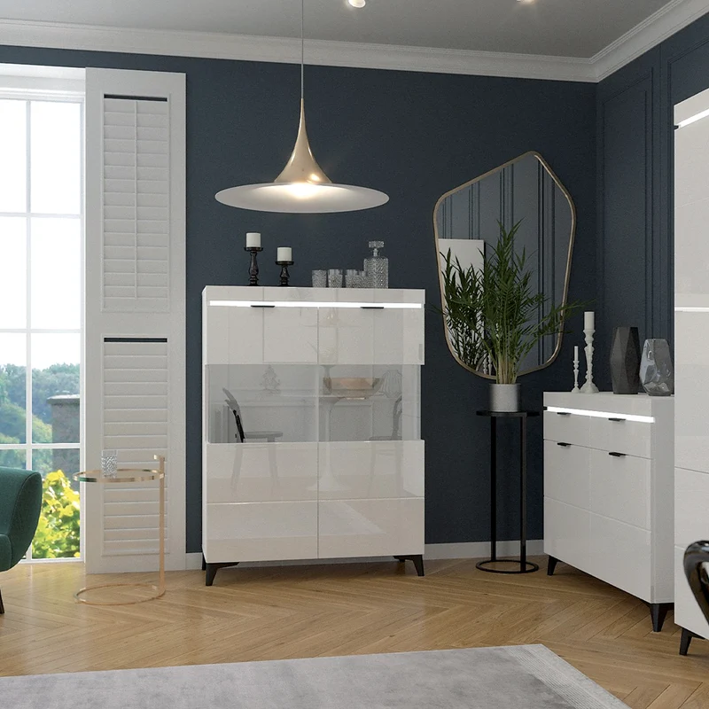 Vaisselier 2 portes LED inclus Ruben Blanc