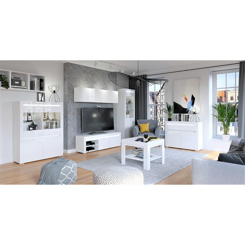 Meuble TV 1 porte 106 cm LED inclus Kasla Blanc