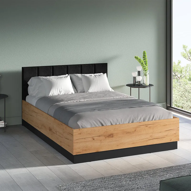 Lit coffre 140x200 sommier inclus Solal Bois et Noir