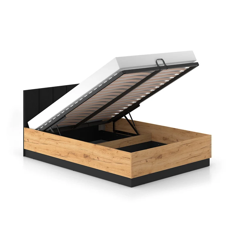 Lit coffre 140x200 sommier inclus Solal Bois et Noir