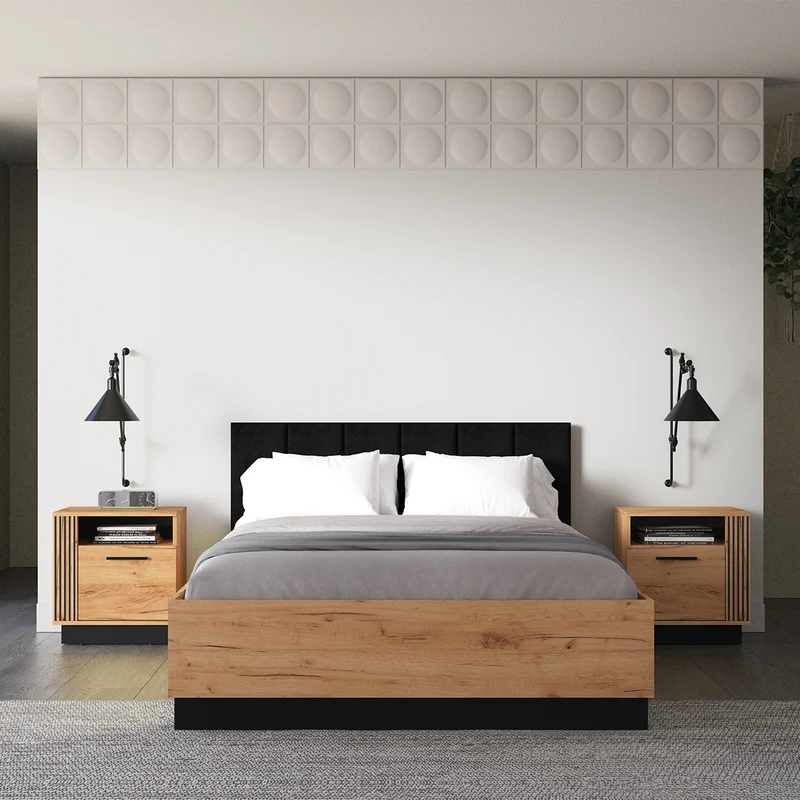 Lit coffre 140x200 sommier inclus Solal Bois et Noir