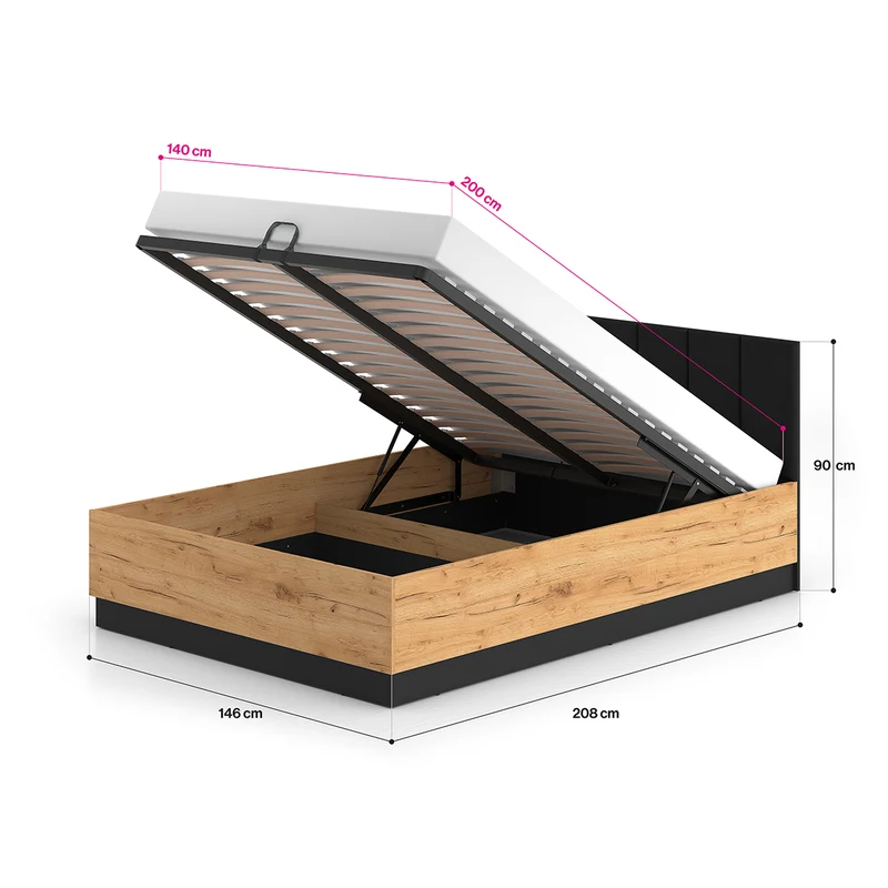 Lit coffre 140x200 sommier inclus Solal Bois et Noir