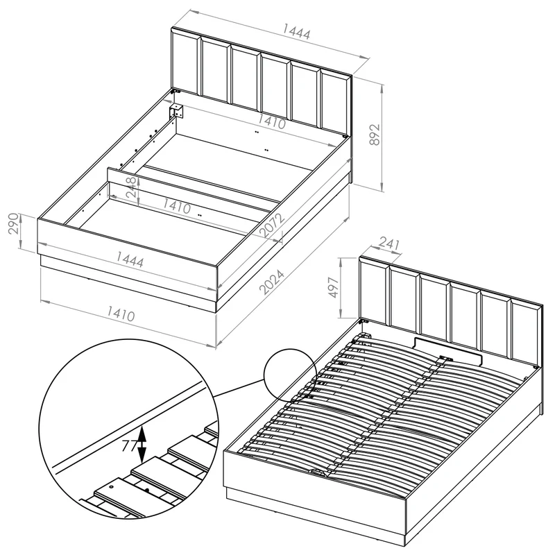 Lit coffre 140x200 sommier inclus Solal Bois et Noir