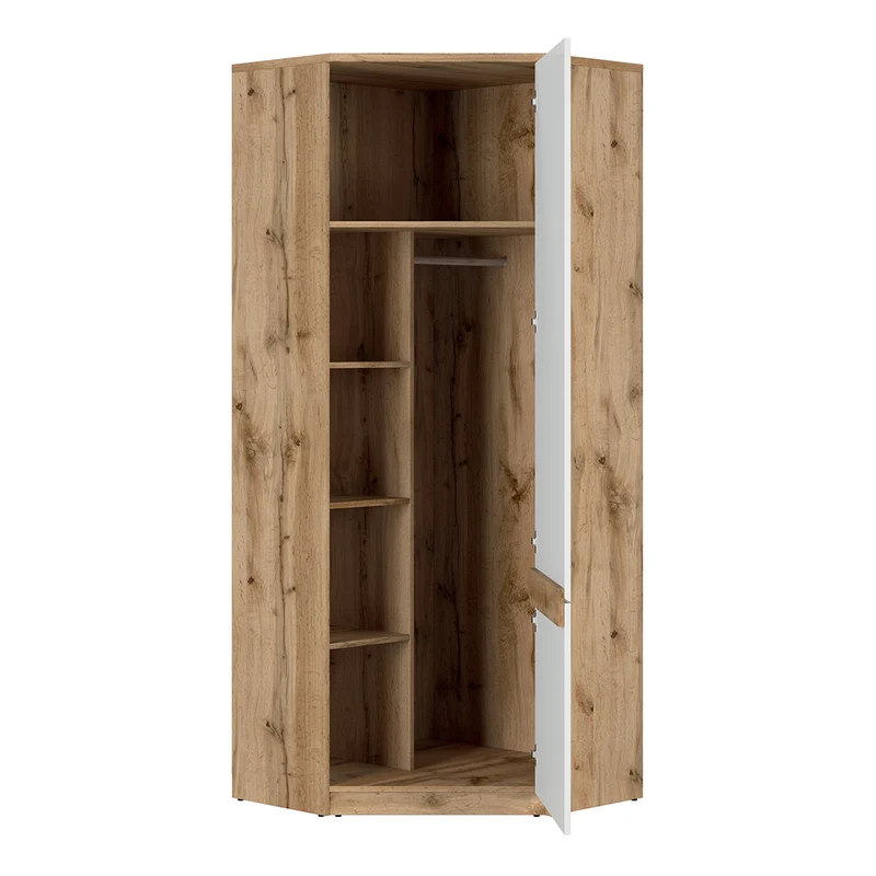 Armoire d'angle 1 porte June Blanc et Bois