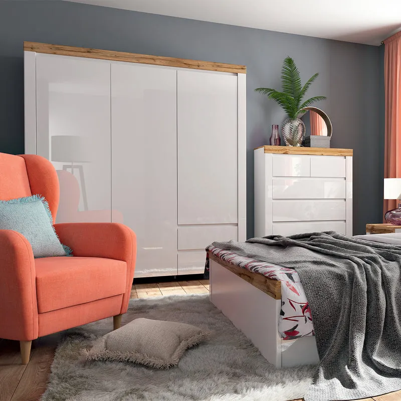 Armoire 3 portes 2 tiroirs Hella Blanc et Bois