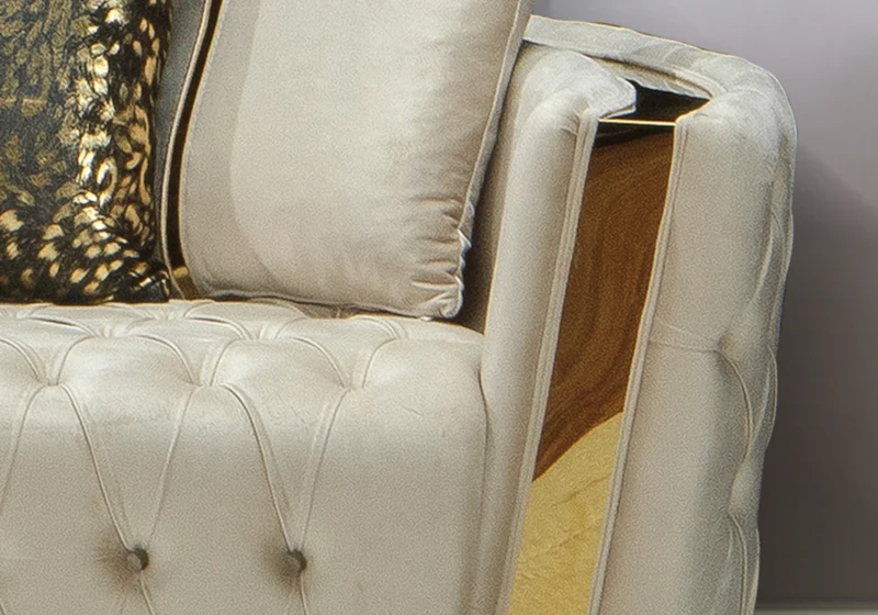 Canapé Turc Capitonné Chester Velours Beige Doré - NAPOLI