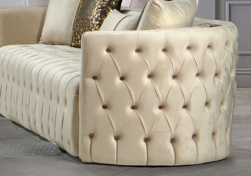 Canapé Turc Capitonné Chester Velours Beige Doré - NAPOLI