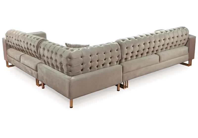 Canapé Turc Capitonné Velours Beige Design Métal Doré – RIBELLA