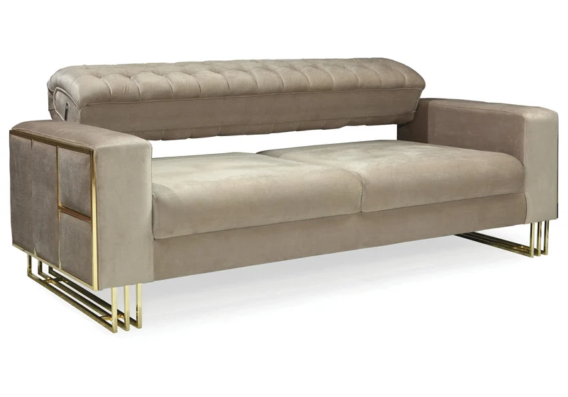 Canapé Turc Capitonné Velours Beige Design Métal Doré – RIBELLA