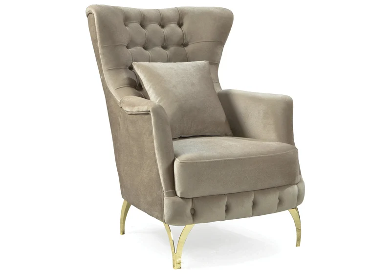 Canapé Turc Capitonné Velours Beige Design Métal Doré – RIBELLA