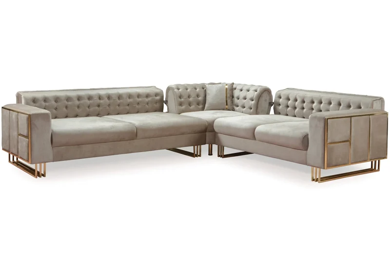 Canapé Turc Capitonné Velours Beige Design Métal Doré – RIBELLA