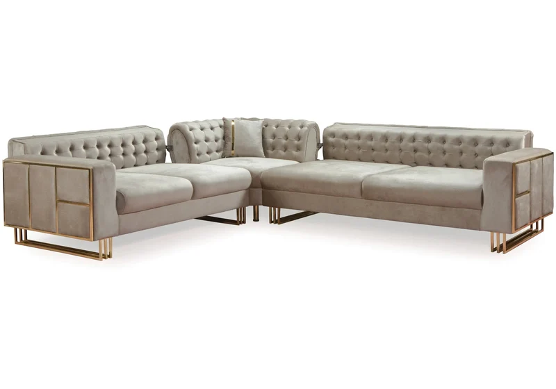 Canapé Turc Capitonné Velours Beige Design Métal Doré – RIBELLA