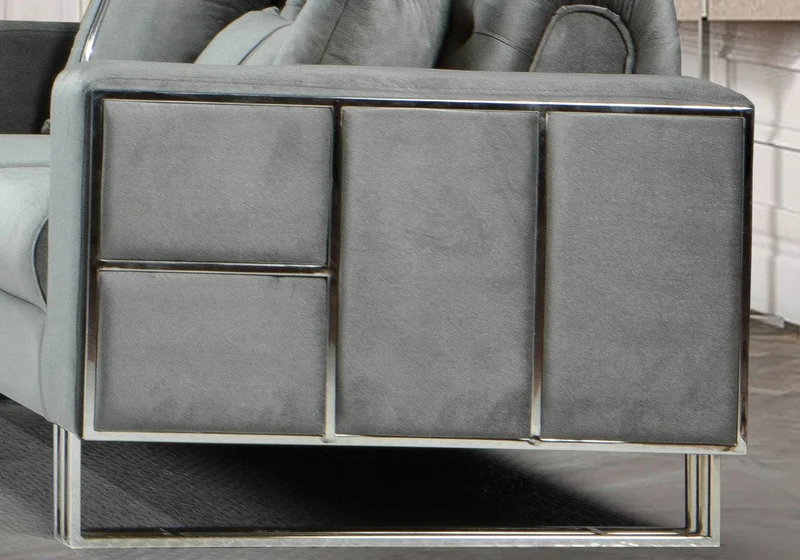 Canapé Turc Capitonné Velours Gris Design Métal Argent – RIBELLA