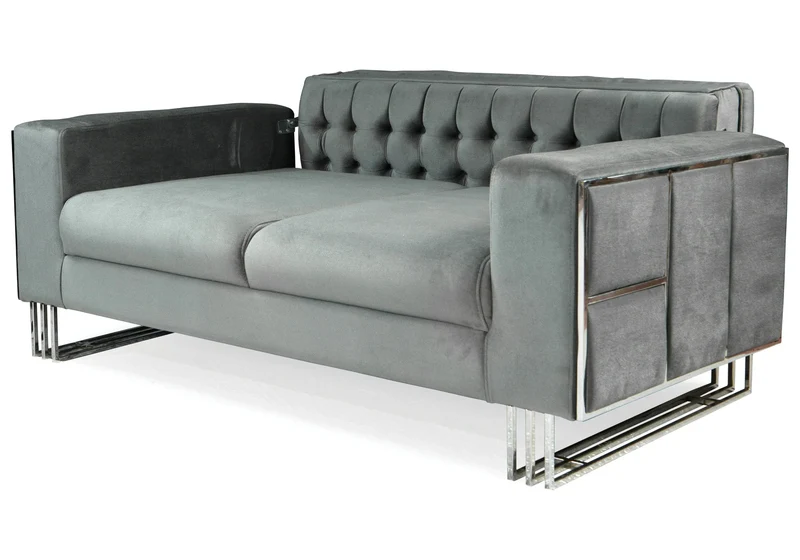 Canapé Turc Capitonné Velours Gris Design Métal Argent – RIBELLA