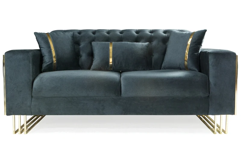 Canapé Turc Capitonné Velours Anthracite Design Métal Doré – RIBELLA