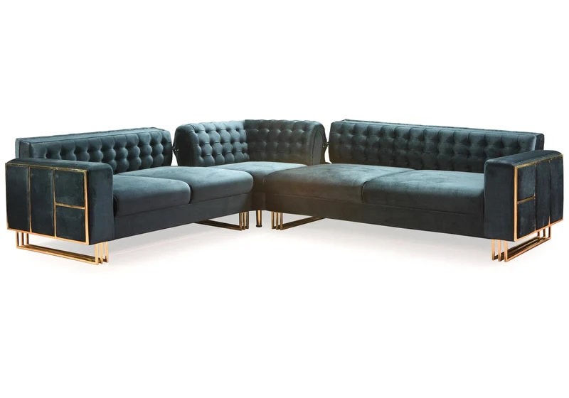 Canapé Turc Capitonné Velours Anthracite Design Métal Doré – RIBELLA