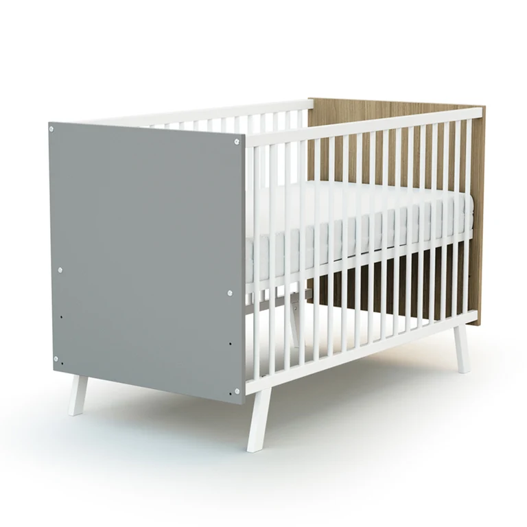 Lit bébé 60x120 AT4 Carnaval Gris blanc et bois