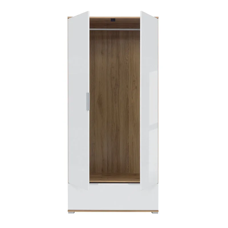 Armoire 2 portes 1 tiroir Selma Blanc et Bois