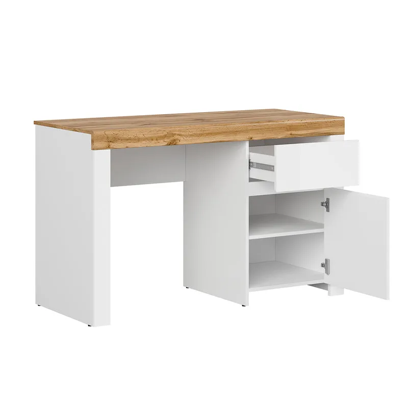 Bureau 1 porte 1 tiroir Hella Blanc et Bois