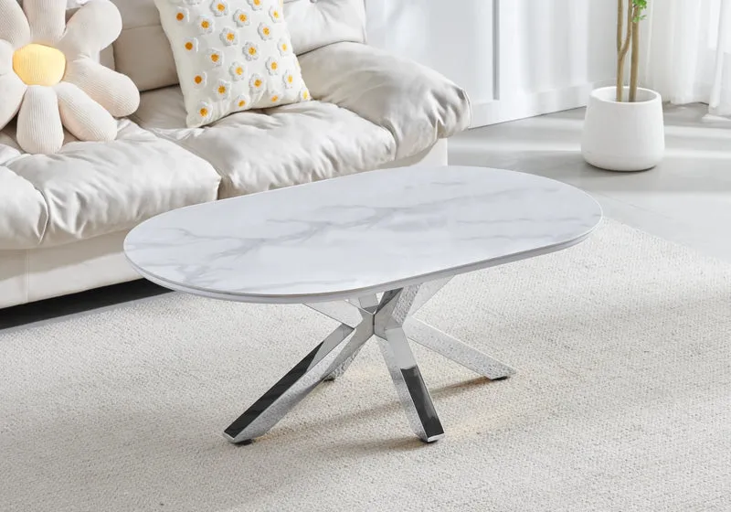 Table basse ovale céramique marbre argent - Otho