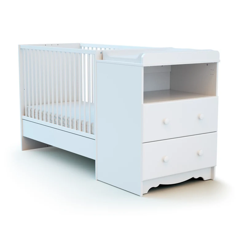 Lit évolutif 60x120 en 90x190 et commode à langer AT4 Marelle Blanc