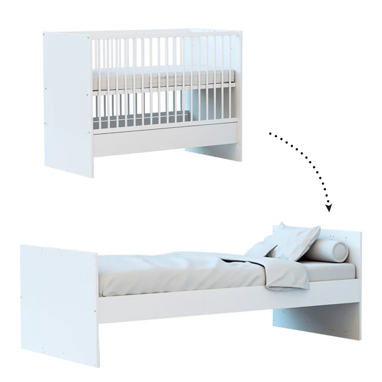 Lit évolutif 60x120 en 90x190 et commode à langer AT4 Marelle Blanc