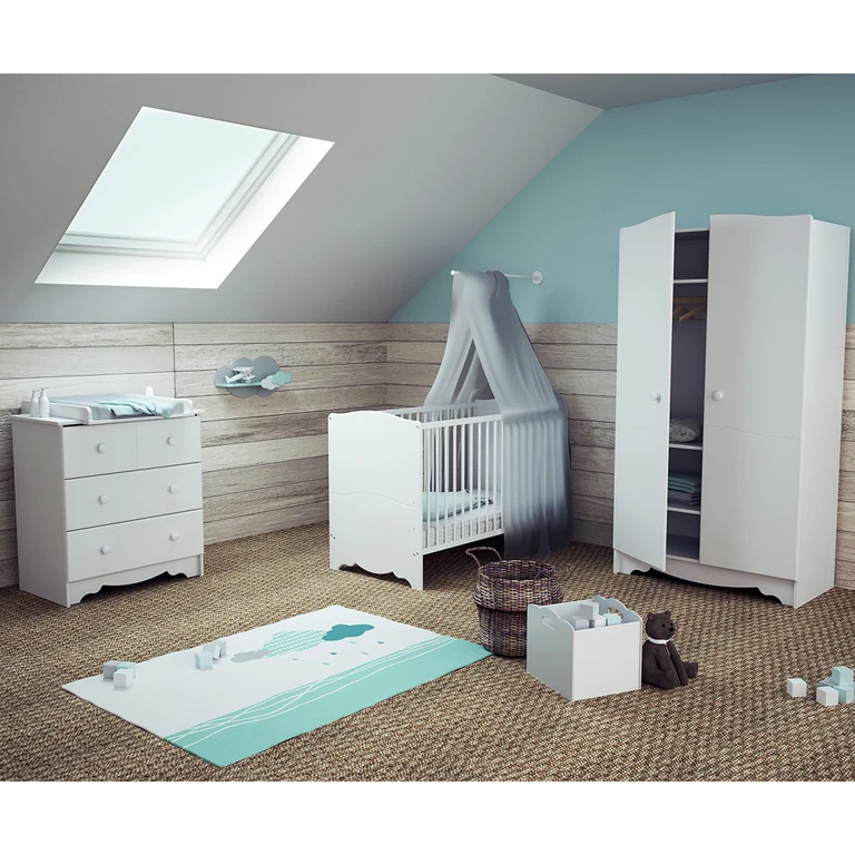 Commode 3 tiroirs avec plan à langer AT4 Marelle Blanc