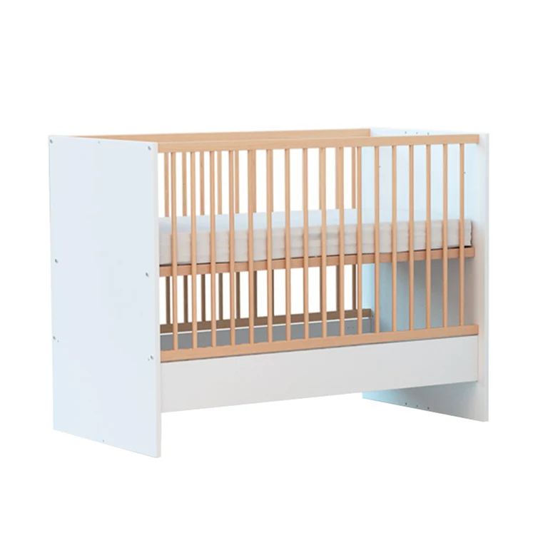 Lit évolutif 60x120 en 90x190 et commode à langer AT4 Carrousel Blanc et hêtre